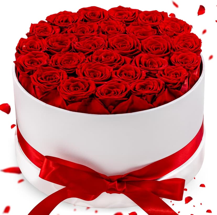 27 Forever Roses in Luxury White Box, Eternal Real Roses Gift for Women, Preserved Flowers for Delivery Prime, Anniversary, Valentine's Day, Birthday for Her (Red)
