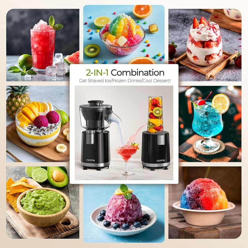 FEPPO Snow Cone Machine & Smoothie Blender 2 in 1, 700W Powerful Shaved Ice Machine Slushine Machine, Frozen Margarita Machine with Stainless Steel Blade, Smoothie Recipe, for Home Kitchen Party