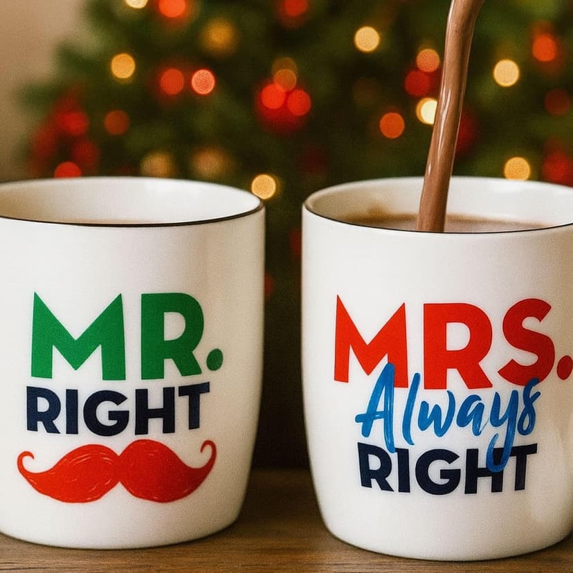 Triple Gifffted Mr Right Mrs Always Right Coffee Mugs Gifts Ideas for Couples, Wedding Anniversary, Engagement, Christmas, His & Hers, Bride and Groom, Parents, Newlyweds Bridal Shower, Ceramic 380ml