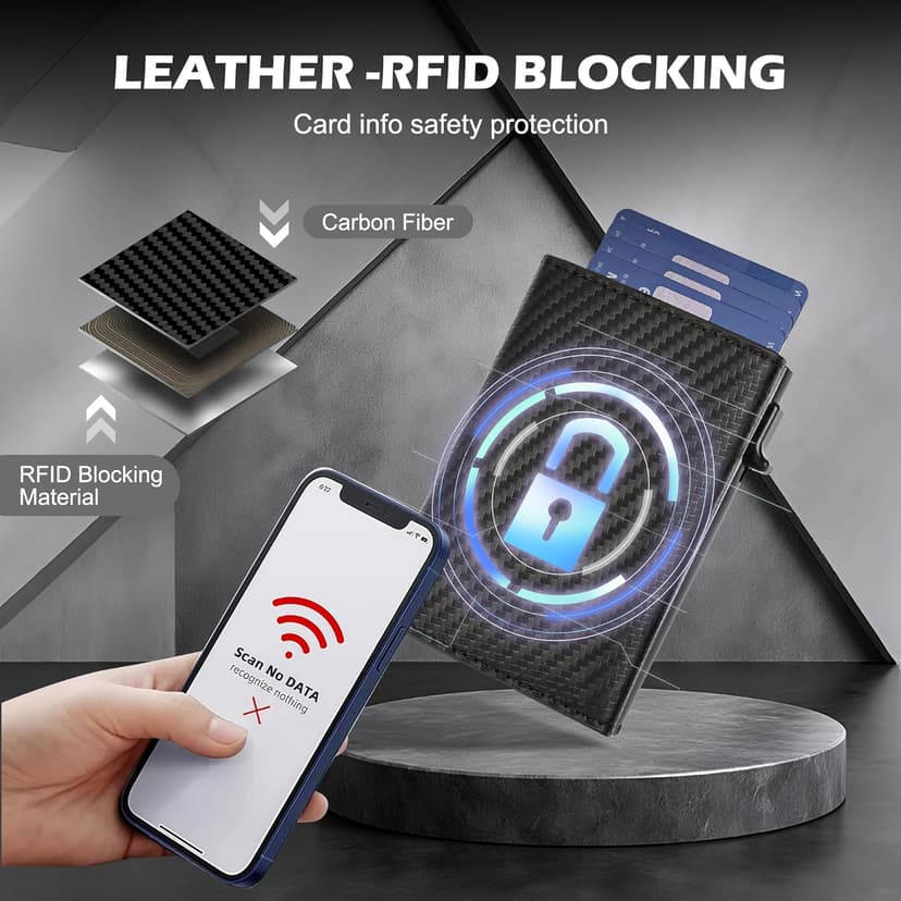 GRALEON Card Wallet for Men,Slim Minimalist Wallet 10-14 Cards,Smart Pop Up Wallets with Money Clip& ID Window,RFID Front Pocket Credit Card Holder, Gifts for Men（Carbon Fiber）