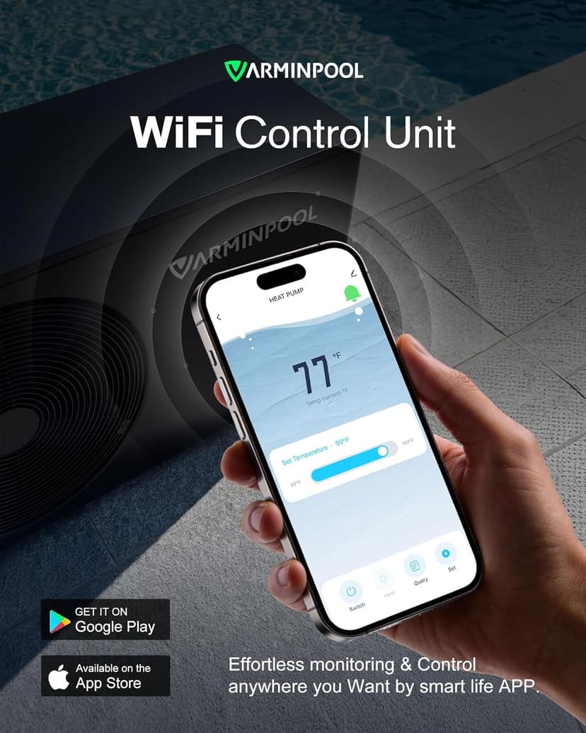 Electric Pool Heat Pump, 30,000 BTU Pool Heater, 8000 Gallons, WiFi Control, Titanium Heat Exchanger, Smart Inverter, for Above Ground and Inground Pools, 120V