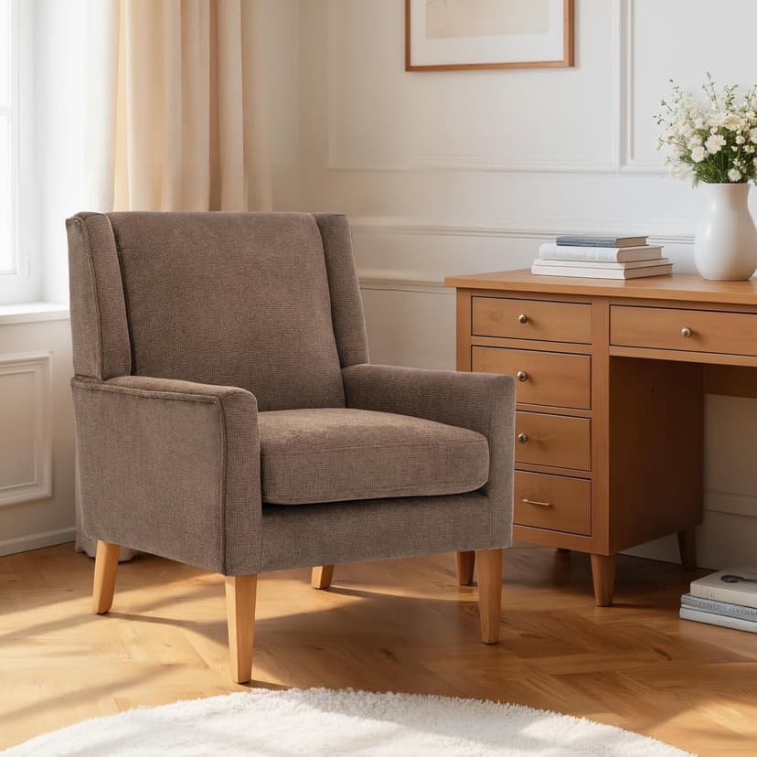 Living Room Chair, Wingback Mid-Century Accent Chair – Comfy Single Sofa with Solid Wood Legs & Velvet-Like Fabric, Oversized Armchair for Living Room/Bedroom/Reading Nook&Lounge