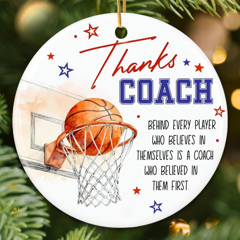 ZAGKOO Basketball Coach Ornament 2025 - Coaches Christmas Ornaments for Men and Women - Basketball Coach Gifts - Sports Thank You and Appreciation Gift Ideas - Ceramic Xmas Tree Ornament Decoration