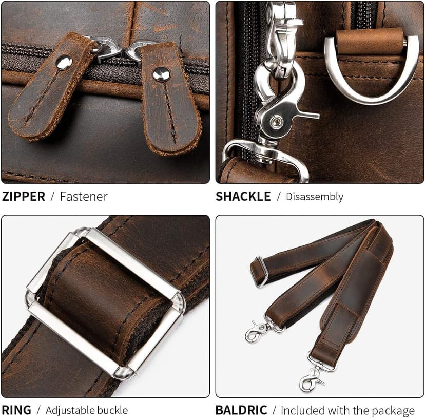 Augus Business Travel Briefcase Genuine Leather Duffel Bags for Men Laptop Bag fits 15.6 inches Laptop YKK Metal Zipper (Dark brown)