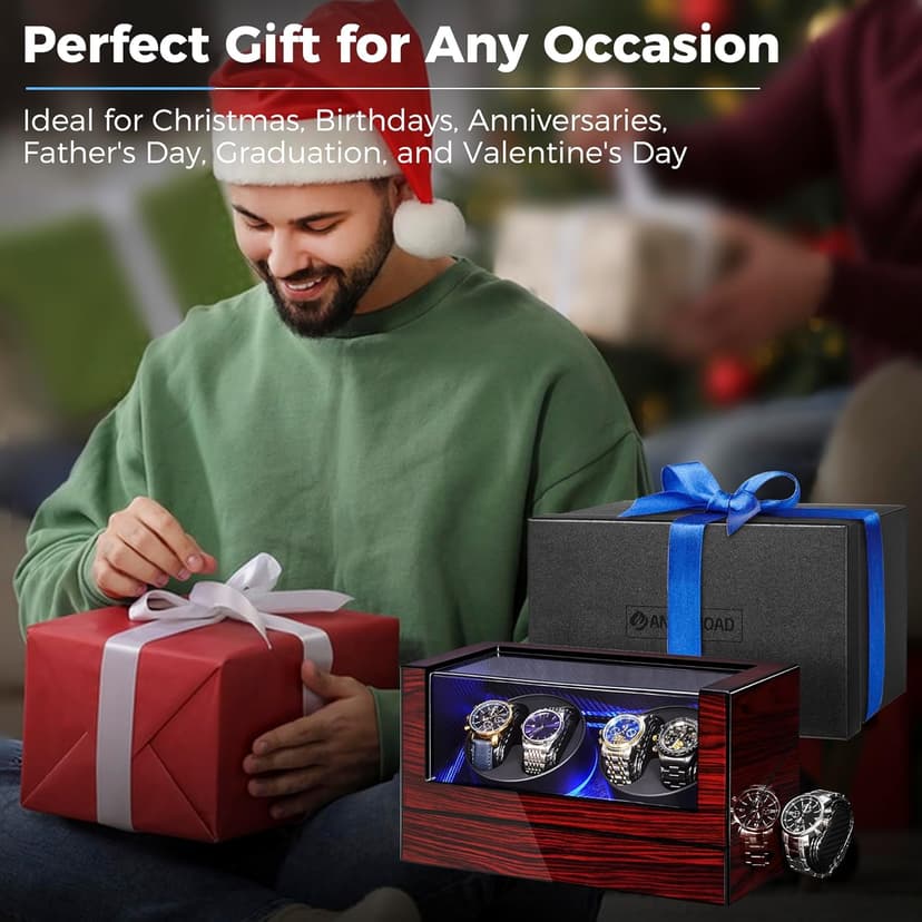 ANWBROAD ANWBROAD Watch Winders For Automatic Watches, Automatic Watch Winder Box With Led Light, Watch Turner For Automatic, 4 Watch Rotator And Super Quiet Motor And 4 Rotation Mode, UJWW011Y