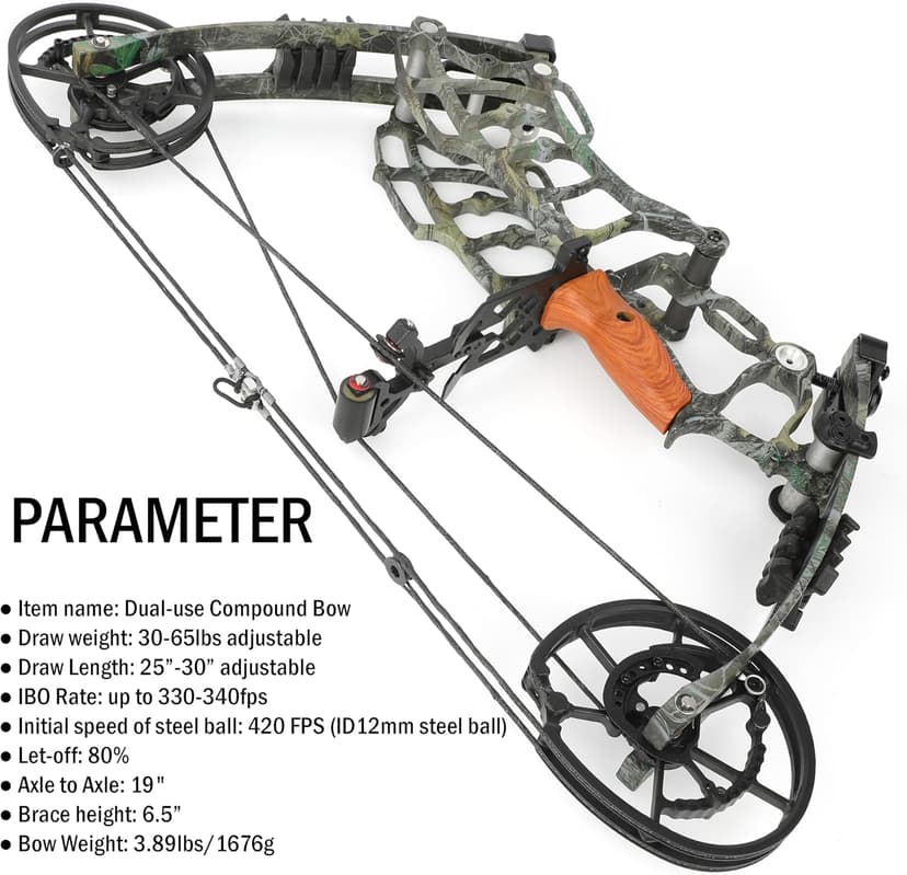 Archery Dual-use Compound Bow Set for Arrows and Steel Ball,30-65lbs Adjustable,Hunting Bows,Short-Axis Compound Bow,for Outdoor Hunting Target Shooting Practice