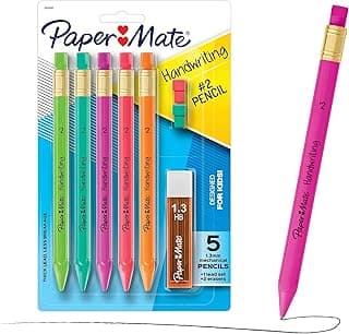 Paper Mate Handwriting Triangular Mechanical Pencil Set with Lead & Eraser Refills, 1.3mm, 8 Count - Back to School, Teacher Supplies, Home, Kids Writing, Fun Barrel Colors