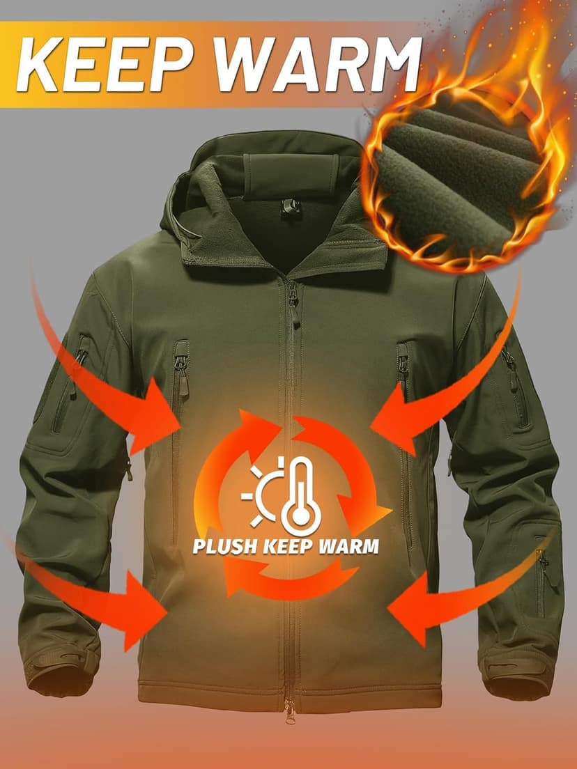 TACVASEN Men's Special Ops Military Tactical Soft Shell Rain Warm Fleece Lined Jacket Winter Hood Coat Hiking Snowboard