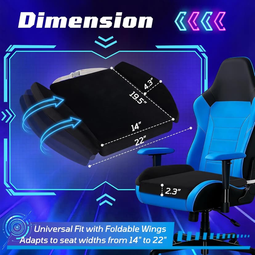 Gaming Chair Seat Cushion Pillow for Men Game Gaming Computer Chair Cushion Pad Extra Large Wide Memory Foam with Strap Long Sitting Gamer Black