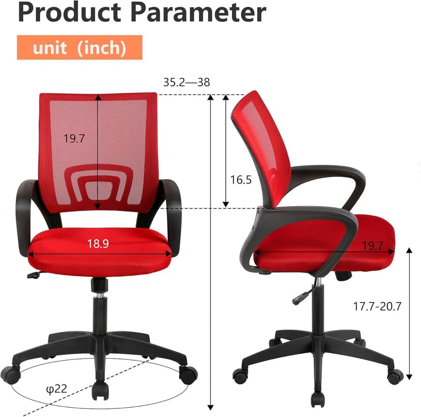 PayLessHere Home Office Chair Desk Computer Chair Adjustable Ergonomic Chair Lumbar Support Armrest Executive with High Density Mesh 360 Degree Swivel Chair for Adults Chair (Pack of 1, Red)