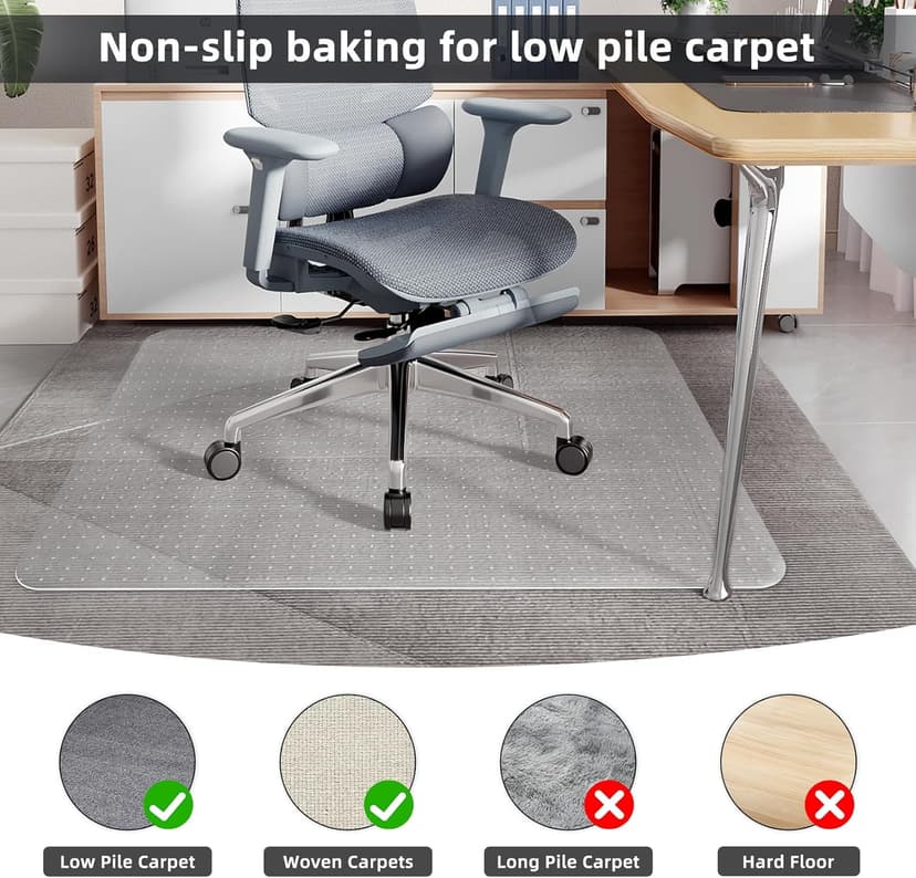 Office Chair Mat for Carpet Floor, Heavy Duty Desk Chair Mat for Low/No Pile Carpeted Floors, Anti Slip Carpets Protector for Home Office (48" x 30")