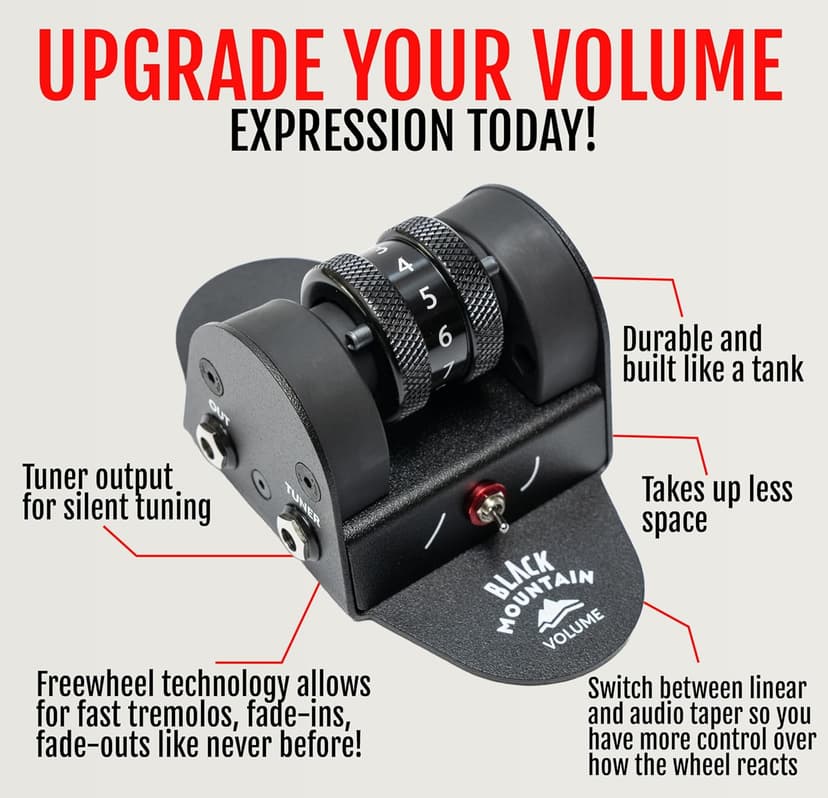 Black Mountain Mini Volume Pedal for Electric Guitar, Acoustic Guitar, Bass, Keyboard, and More - Small, Portable Foot Controlled With Roller Wheel