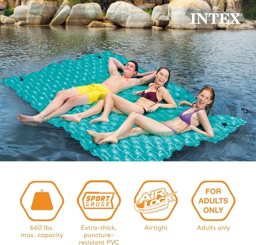 Intex Giant Inflatable Floating Water Mat Relaxing Platform Pad for Pools and Lakes.