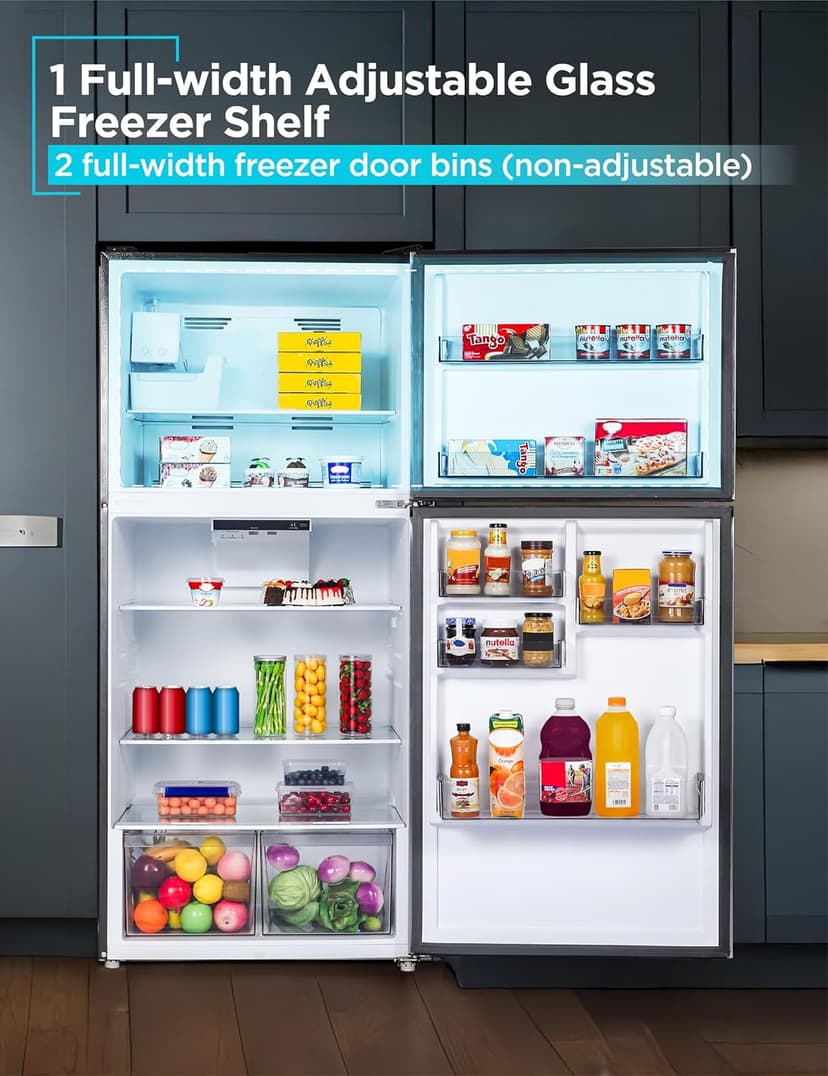 BLACK+DECKER 20.1 Cu. Ft. Top Mount Refrigerator with Ice Maker, 2-Door Refrigerator with Top Freezer, Freezer with Icemaker and Adjustable Temperature Control, BR2010JIMB, Black
