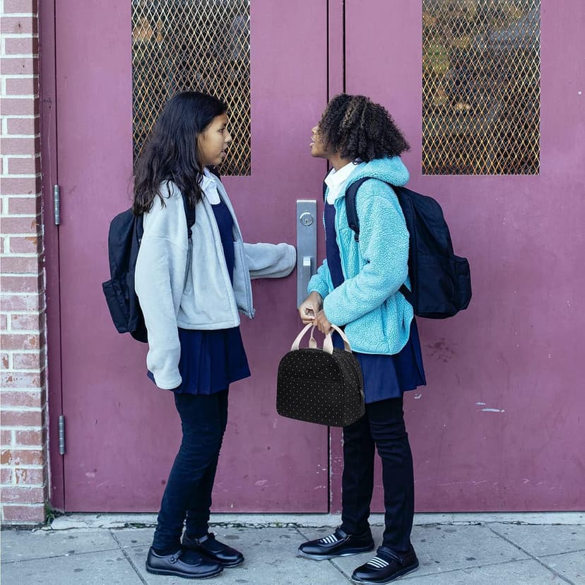 EurCross Upgraded Compact Black Lunch Bag for Girls Women,Canvas Reusable Insulated Polka Dot Lunch Tote Box Bag for Work School