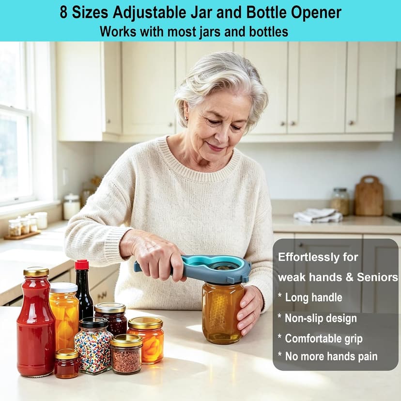 Otstar Jar Opener Bottle Opener and Can Opener for Weak hands, Seniors with Arthritis and Anyone with Low Strength, Mutil Jar Opener Get Lids Off Easily (Blue and Grey)