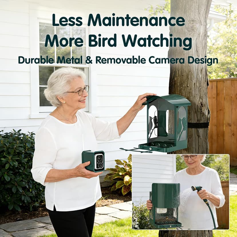 4K Ultra HD Video with Live View,10x Slow Motion,AI Smart Bird Feeder with Camera,2.4G/5G Wi-Fi,Durable Metal,Bird Lover Gift 4K Smart Bird Feeder with Camera,No Subscription,Solar Powered B0FMDP272Y