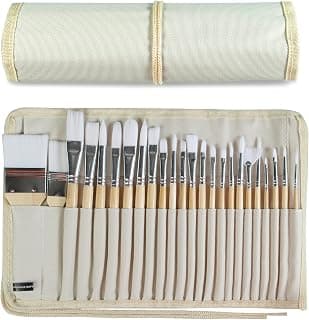 Wooden Handles, 24 Different Types of Brushes, Nylon Hair, Professional, Oil, Acrylic and Watercolor Painting Paint Brushes Set of 24 Pieces with Canvas Brush Case B095M9LKPN