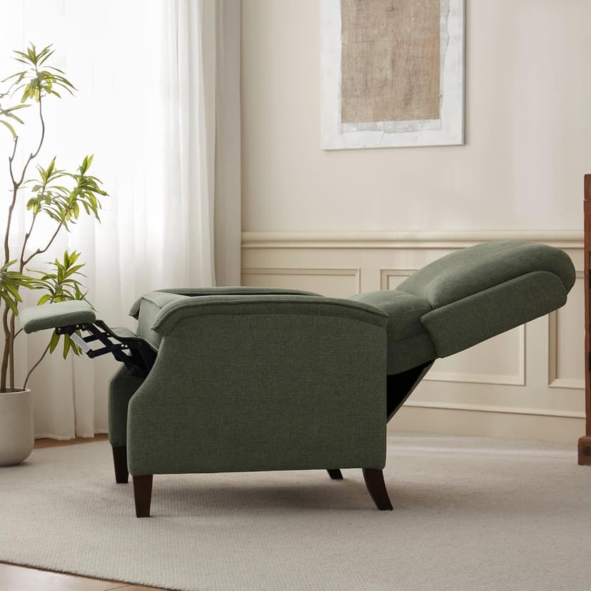 VKNOW Recliner Chair, Fabric Recliner with Soft Armrest, Home Theater Seating with Adjustable Push Back and Lumbar Support, Single Sofa for Adults, Lounge Chair for Living Room, Bedroom(Green)