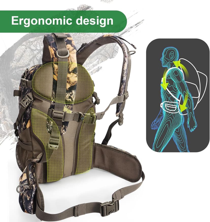 YVLEEN Hunting Backpack, Waterproof Camo Hunting Packs for Men, Durable Large Capacity Hunting Day Pack for Rifle Bow Gun