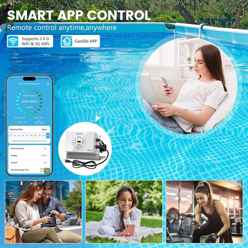 WiFi Salt Chlorine Generator, Westaho Salt Chlorination System with USA Titanium Cell, Real-Time Monitoring & App Control, for Above Ground Pools Up to 15,000 Gallons, Compatible with Intex Pool