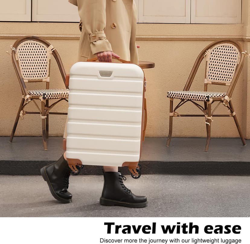 Coolife Luggage 3 Piece Set Suitcase Spinner Hardshell Lightweight TSA Lock (apricot white,20/24/28)