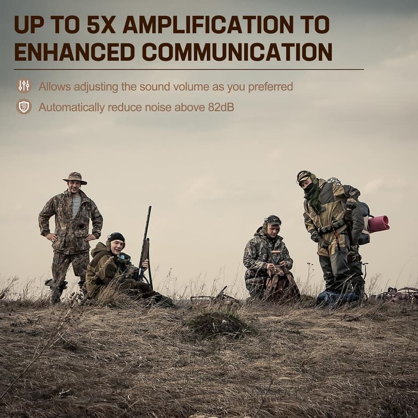 Electronic Ear Protection for Shooting with 5X Sound Amplification, Active Ear Protection for Gun Range, Gun Range Hearing Protection Muffs, NRR 26dB Noise Reduction Headphones for Hunting/Shooting