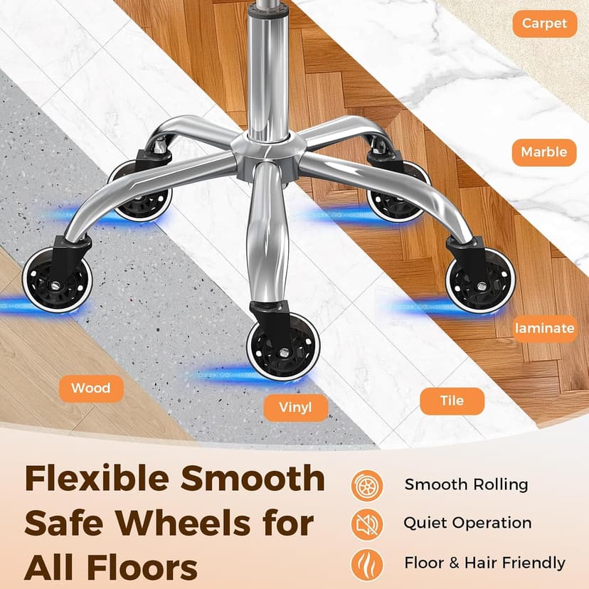 Rolling Stool Chair with Wheels, Office Drafting Chair with Back Support, Height Adjustable Standing Desk Stool with PU Leather Cushion for Home Office Kitchen Vanity Spa Garage Tattoo Dentist, Camel