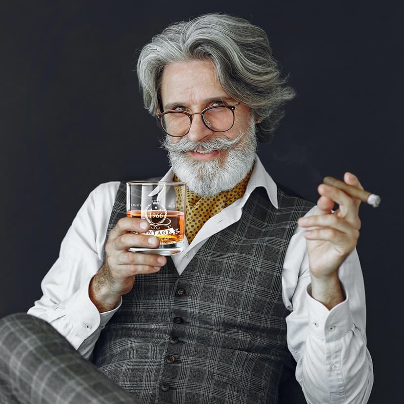 LIGHTEN LIFE 80th Birthday Gifts for Men 12 oz,1945 Whiskey Glass in Valued Wooden Box,Birthday Bourbon Glass for 80 Years Old Dad,Husband,Friend,80th Bday Gift Ideas