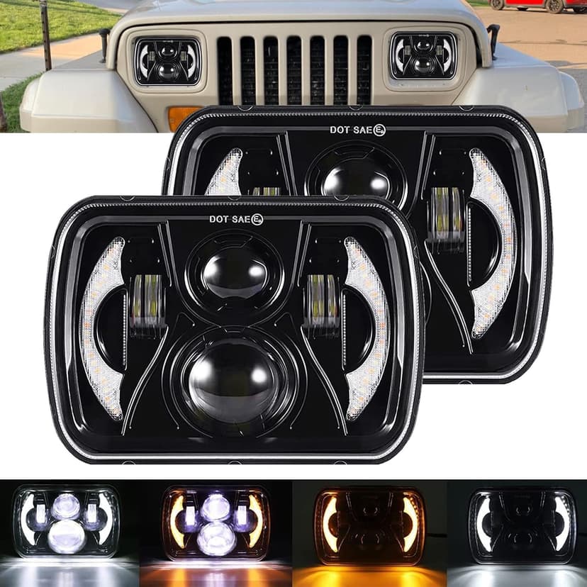 YUGUANG 5x7 7x6 LED Headlights, H6054 LED Headlights Hi/Low Beam DRL Amber Turn Signal DOT Approved Compatible with Wrangler YJ XJ Cherokee Truck Van, 2PCS