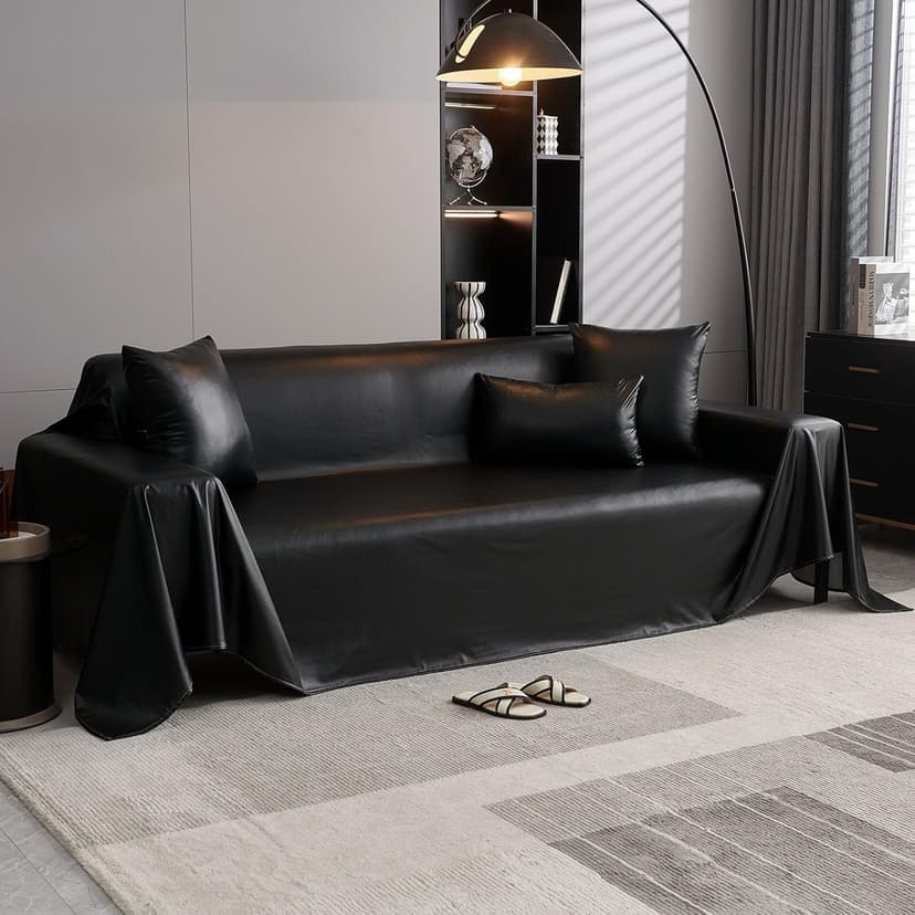 vctops Waterproof Faux PU Leather Sofa Covers for Sectional Sofa Vintage Couch Cover for Dogs Loveseat Covers Futon Cover L Shaped Cover Wipeable Couch Protector (Black,71"x51")