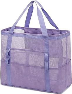 Fammart Mesh Beach Bag with Zipper, Large Beach Tote for Women, Toys Pool Swim Bag Travel Vacation Cruise Essentials