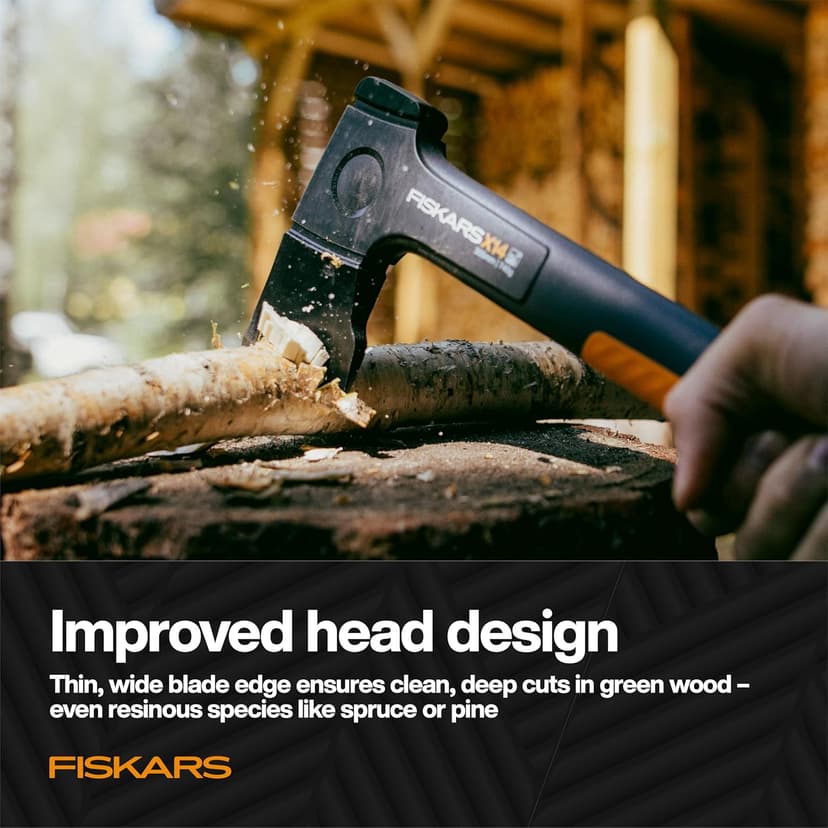 Fiskars X14 Universal Hatchet 14", Forged Steel Blade for Limbing & Chopping Kindling, Ergonomic Curved FiberComp Handle & Low-Friction Coating for Clean Cuts in Fresh Resinous Wood