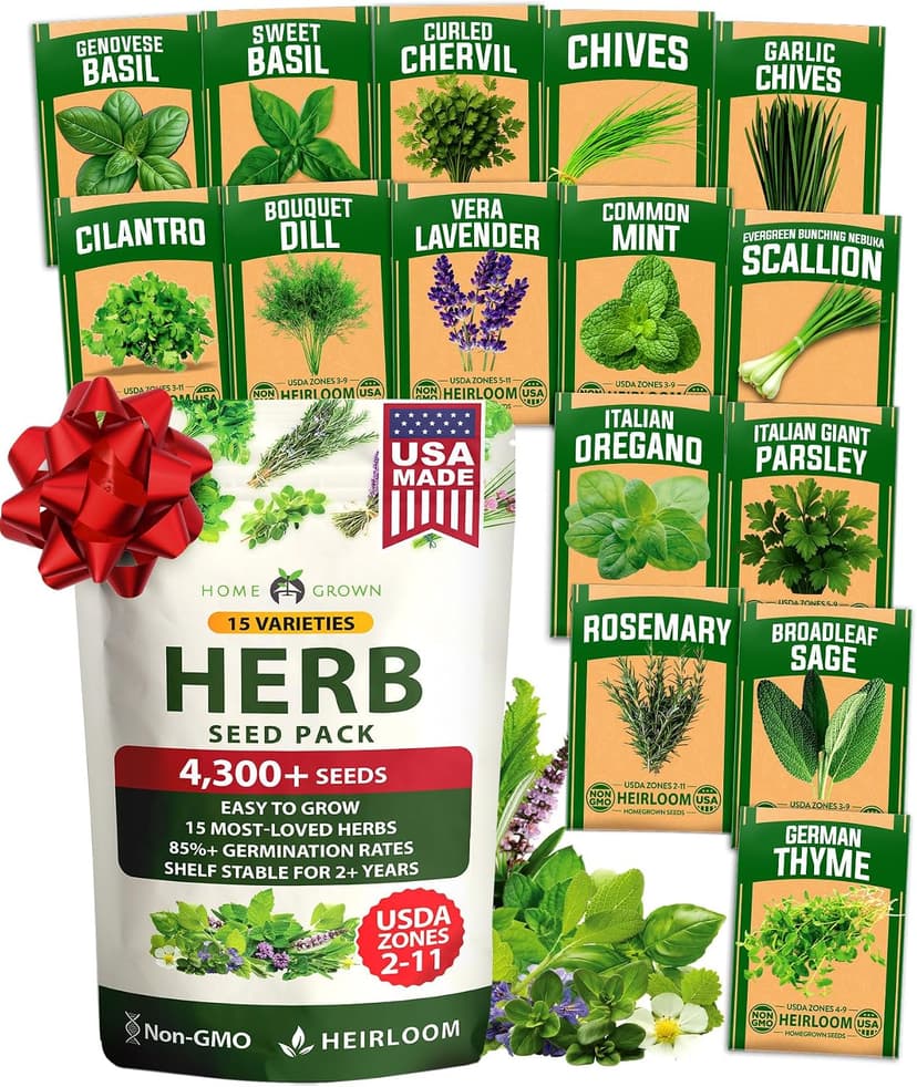 15 Culinary Herb Seeds - Heirloom & Non GMO - High Germination Rate - Seeds for Planting Indoor Hydroponic or Outdoor Herbs Garden | Gardening Gift Men Women Gardeners - Basil, Cilantro, Mint B07JCFWJ98