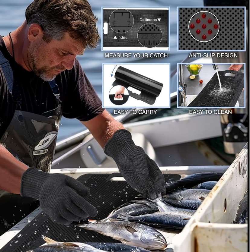 Mossy Oak Fish Fillet Knife Set, 5 PCS Fish Cleaning Kit Includes 7" Fishing Knife, Non-Slip Fish Fillet Mat, Knife Sharpener, Fish Scaler Remover and Cut Resistant Gloves, Fishing Accessories Gifts