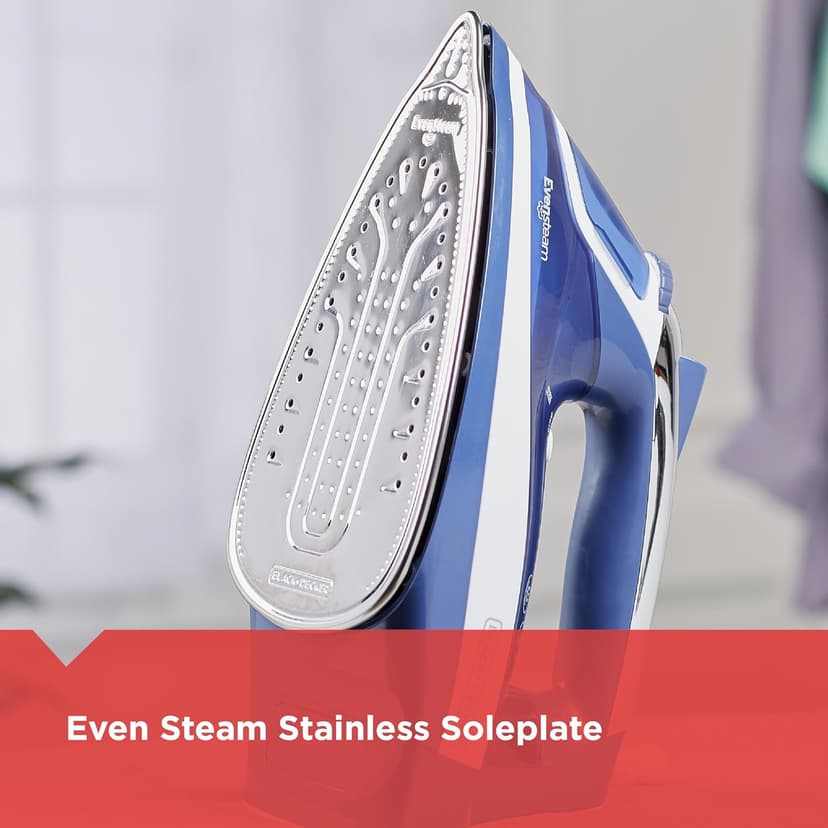 BLACK+DECKER One Step Steam Iron, EvenSteam Soleplate & Smart Steam Control with Easy-Fill Water Tank and 3-way Automatic Shutoff