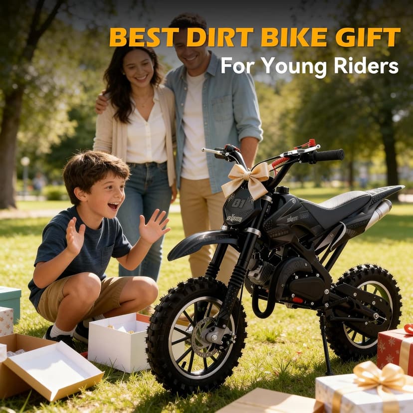 50cc Kids Dirt Bike, 2-Stroke Gas Powered Mini Motorcycle Up to 40MPH, Off-Road Dirt Bike for Kids 8-14 with Front Rear Disc Brakes, Double Shock Absorption (Black)