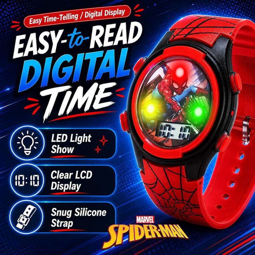 Marvel Spider-Man Kids Watches – Digital Display, Interactive Features, Adjustable Strap, Vibrant Spider-Man Graphics, Durable for Active Kids B073VBBX59