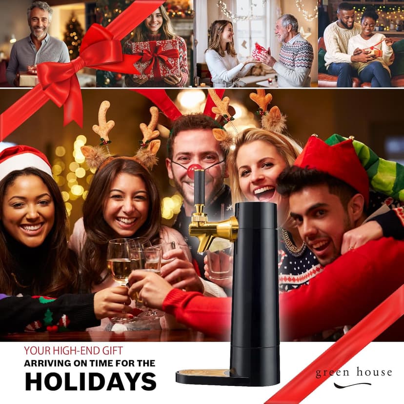 GREEN HOUSE: Draft Pour Beer Dispenser & Ultra Fine Foam Maker - Mini Kegerator for Home. Draft Pour and Ultra Fine Foam covering top makes your regular beer taste delicious and keep longer.