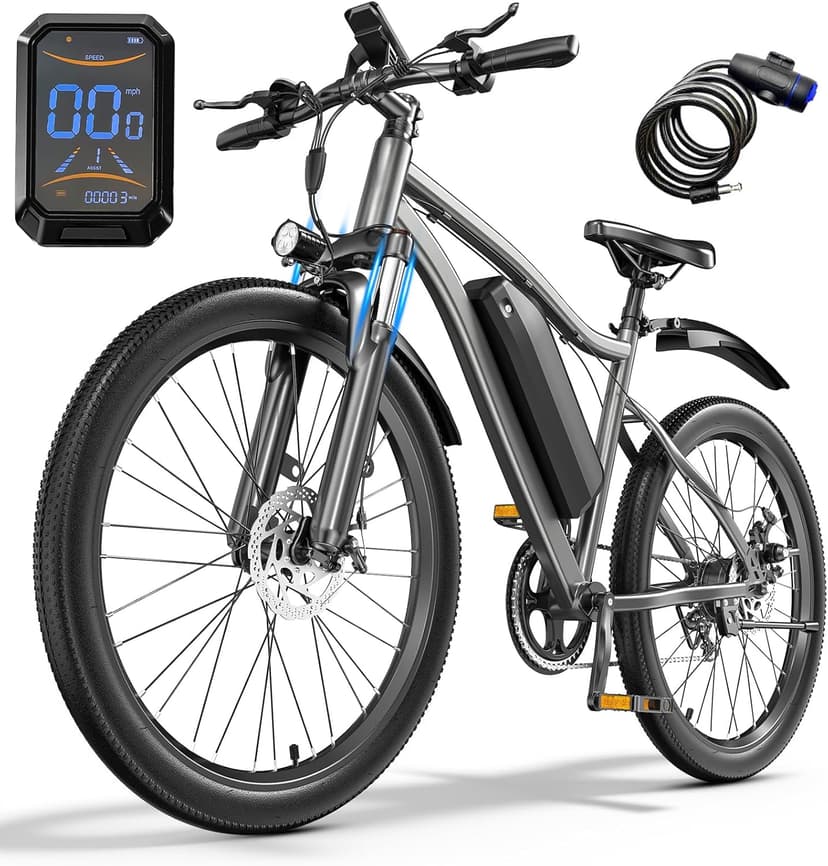 Electric Bike for Adults, 26" Commuter Ebikes with 7-Speed Gears, 25MPH Lightweight E Bike, 720W Peak Motor, 375Wh Removable Battery, 50 Miles Range, Electric Mountain Bicycle for All Terrain