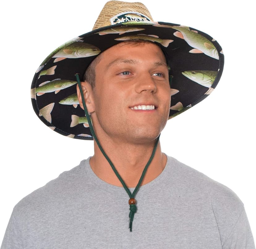 KC Republic Fabric Pattern Print Straw Sunhat Men & Women, Lifeguard Hat, Beach, Swim, Cruise, Paddle Board, Boat, Fishing, Fits All