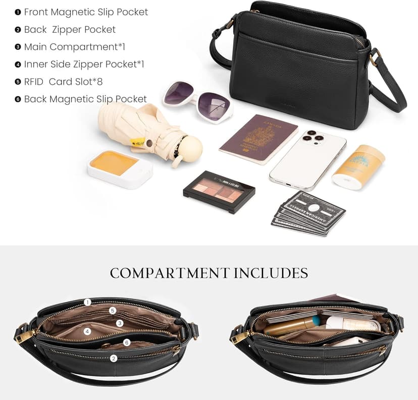 befen Anti-theft Crossbody Bag for Women Geniune Leather, Small Cross Body Shoulder Handbags with RFID Card Slots