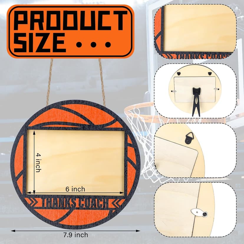 Ball Signable Picture Frame with Pen Thanks Coach Gift from Team, Senior Night Gift， Coaches Appreciation Basketball Home Plate Plaque (Orange,Basketball,Round)