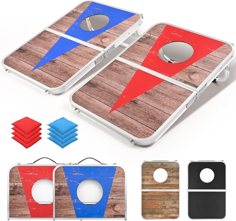 ROPODA Portable Cornhole Board Set,24x16 / 30×20in Corn Hole Games for Adults with 8 Bean Bags, Lightweight Aluminum Alloy Edging Cornhole Set for Outdoor Games, Beach and Tailgates