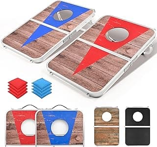 ROPODA Portable Cornhole Board Set,24x16 / 30×20in Corn Hole Games for Adults with 8 Bean Bags, Lightweight Aluminum Alloy Edging Cornhole Set for Outdoor Games, Beach and Tailgates