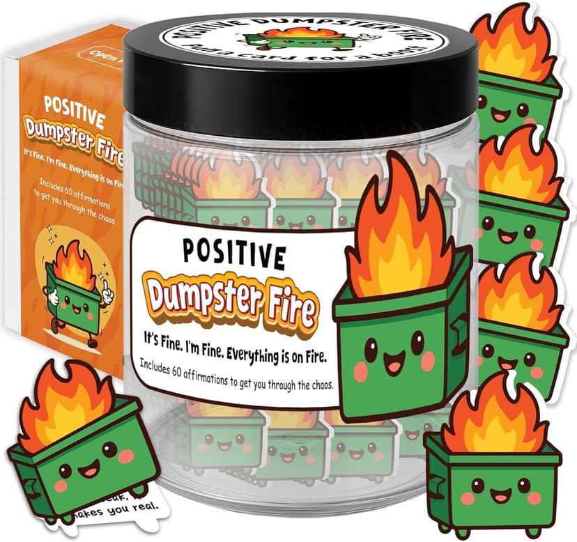 Emotional Supports Dumpster Fire Jar, 60 Positive Affirmation Cards, Dumpster Fire Desk Accessories, Thank You Retirement for Women Men Farewell Going Away Gifts for Coworkers Chaos Coordinator Office B0F898K73X