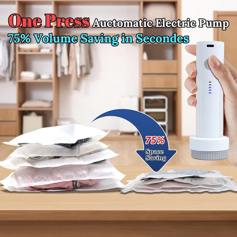 Vacuum Sealing Bags for Clothing Travel,Space Saver Vacuum Storage Bags with Air Pump,Compression Packing for Luggage and Clothes Travel (12 Combo Bags+Electric Pump)