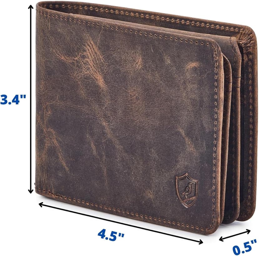 Cochoa Mens Wallet Real Leather Bifold RFID Blocking High Capacity Card Case with 2 ID Window in Gift Box (Crazy Horse, Moss)