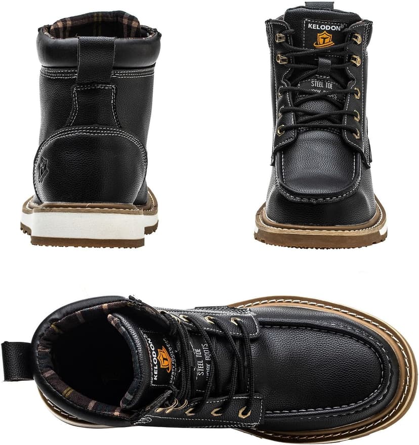 KELODON Waterproof Steel Toe Boots For Men-6" Leather Moc Toe Winter Warm Work Boots Mens Steel Toe Shoes Indestructible Non Slip Resistant Construction Safety Boot