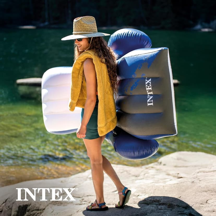 Intex Inflatable Lounge Pool Recliner Lounger Chair with Cup Holders - Heavy-Duty Float Raft for Adults, 220 Lb Capacity Large Floating Tanning Chair